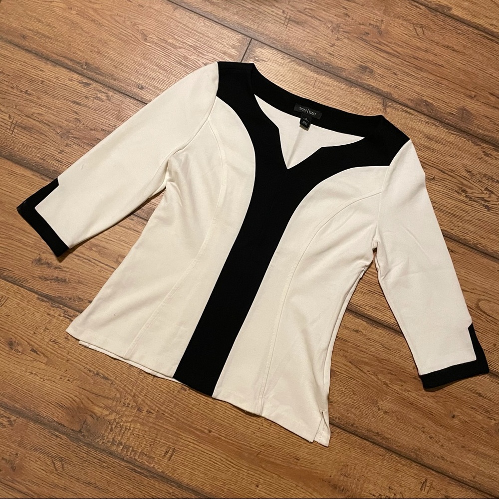 Worthington Black & White Contrast Ponte Top